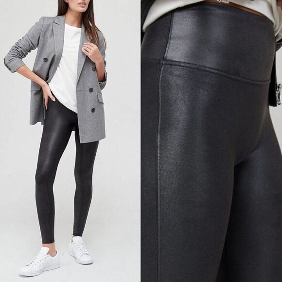 SPANX Faux Leather Shiny Leatherette LEGGINGS-BLACK #2437-Size small - Picture 1 of 6